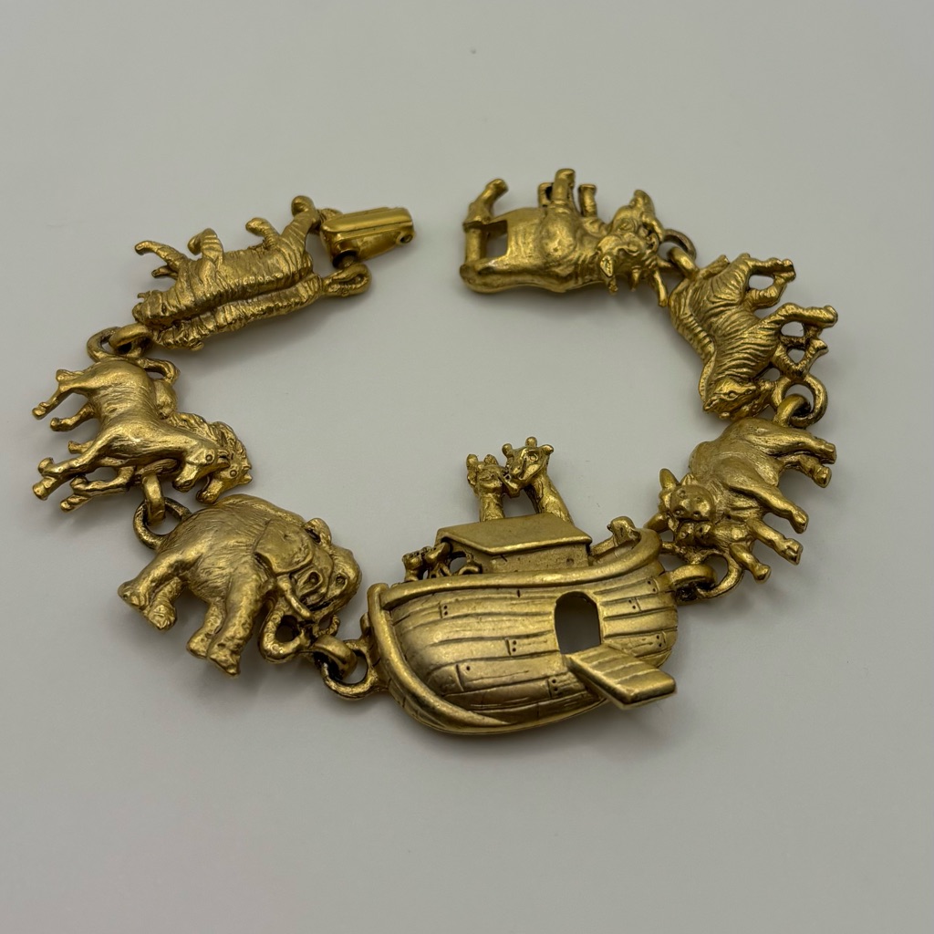 Vintage Noah’s Ark Brushed Gold Tone Bracelet By American Jewelry Company